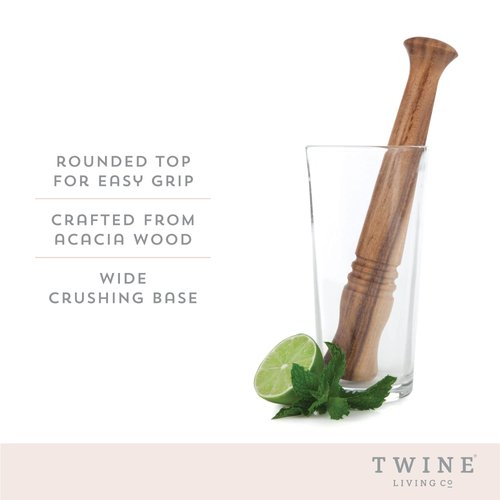 Twine Acacia Wood Mojito Muddler for Cocktails with Jute Storage Pouch, Bar Accessories, Cocktail Muddler, Drink Muddler, Set of 1, Wood Grain