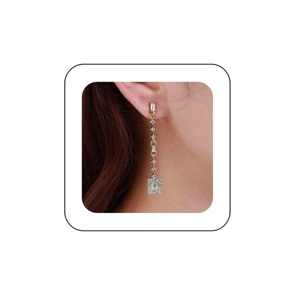 Sttiafay Vintage Crystal Square Drop Earrings Long Rhinestone Chain Earrings Gold Cz Square Stud Earrings Shine Bridal Crystal Earrings Jewelry for Women