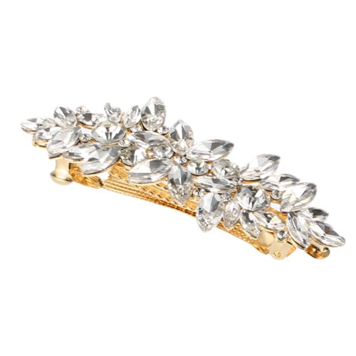 VOCOSTE Rhinestone Hair Clips, Flower Hair Barrettes, French Hairpins, Hair Clip, Sparkle Valentines Wedding Prom Accessories for Women Girls, Gold Tone