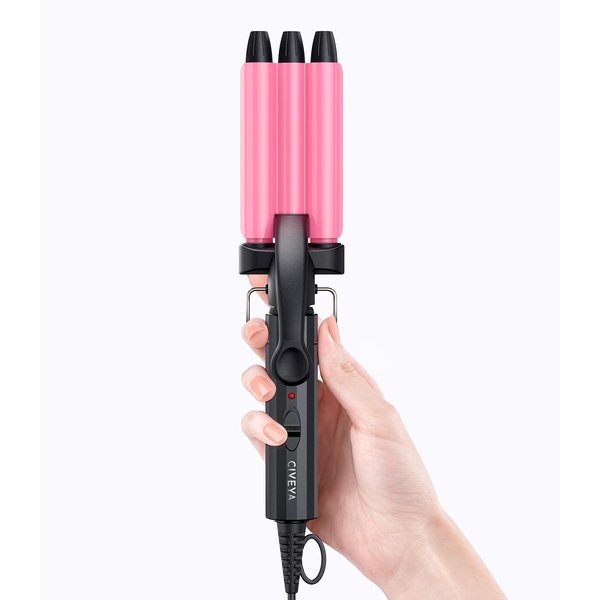 CIVEYA Mini Crimper Hair Tool for Short Hair 1/2 Inch, Small Hair Crimper for Tight Beach Waves, 3 Barrel Hair Waver with Argan Oil Infused, Easy to Use Waver Hair Tool, Mini 3 Barrel Curling Iron
