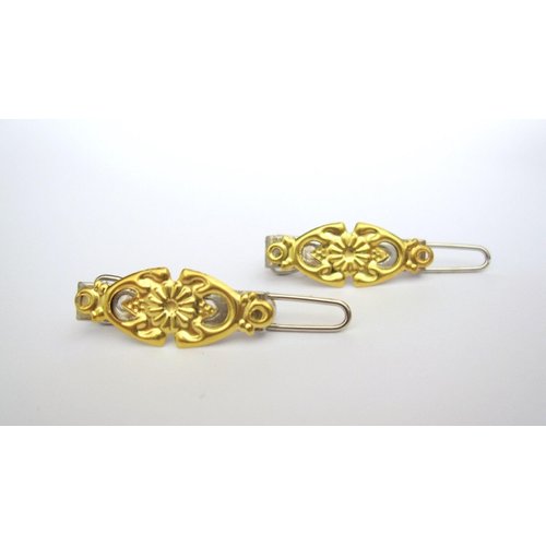 Two tiny small gold or silver filigree metal hair clip barrettes fine thin hair (Primary color: Gold)