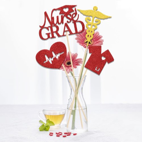 Nurse Grad Centerpiece Sticks,Congrats Nurse Table Toppers for Graduation Decorations,Future Nurses Party Decor,So Proud of You, Medical School Nurse Grad Party Supplies Red Gold 12 Pieces
