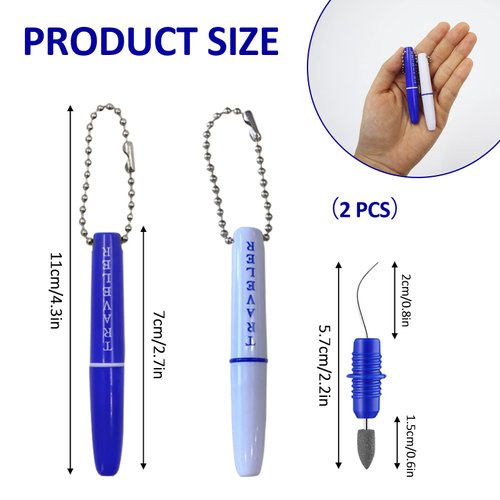 Portable Travel Toothpick Dental Tool, Stainless Steel Toothpick and Emery Stain Eraser, Metal Toothpick, Teeth Cleaning Plaque Remover Stain Remover with Chain (2)