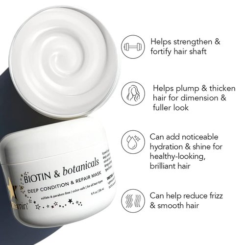 HAIRtamin Biotin & Botanicals: Hair Moisturizer Mask | Hair Conditioner for Damaged Dry Hair | Deep Conditioner for Curly Hair| Hair Mask for Bleached Damaged Hair Repair | Deep Conditioning Hair Mask