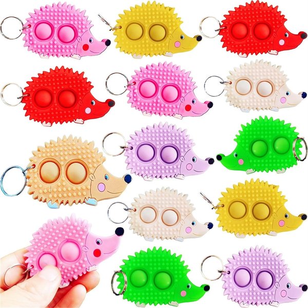 Roaqua 24 Packs Bulk Sensory Fidget Stones Hedgehog Animal Birthday Party Favors, Small Hedgehog keychain For Christmas Classroom Prize Kids Gifts Toys