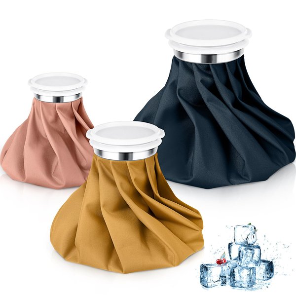 Shihanee 3 Pcs Ice Pack for Injuries, Reusable Hot Water Bag with Screw Top, Hot Cold for Sports Knee Head Leg Shoulder Back Injury, 6 Inch 8 Inch 9 Inch (Morandi Style)