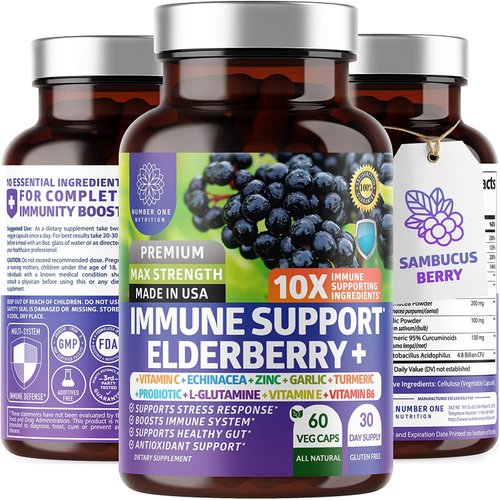 N1N Premium 10 in 1 Immune Support Booster [10 Potent Ingredients] with Elderberry, Vitamin C, Echinacea, Zinc, Turmeric and Probiotic for Immune Support, Gut Health and Better Digestion, 60 Veg Caps