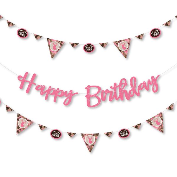 Big Dot of Happiness Pink Gone Hunting - Deer Hunting Girl Camo Birthday Party Letter Banner Decoration - 36 Banner Cutouts and Happy Birthday Banner Letters
