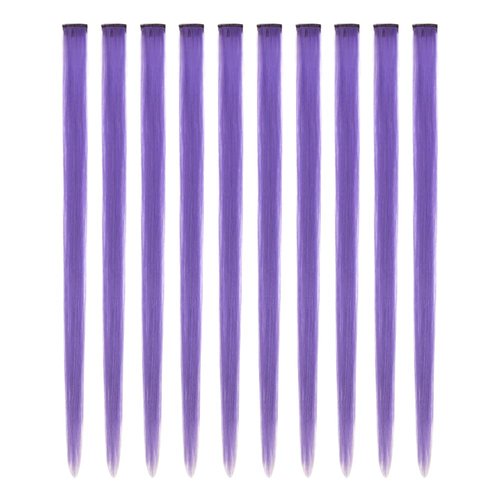 10 Pcs Colored Hair Extensions 22 Inch Colored Hair Clips Straight Synthetic Hairpieces Party Highlights Clip for Women Kids Girls (Straight Purple)