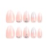Short Press on Nails Almond - Light Pink&White Gradient Fake Nails Glitter Glue on Nails Full Cover Acrylic Nails Artificial Rhinestones Stick on Nails Glossy Short Almond Nails for Women 24 Pcs
