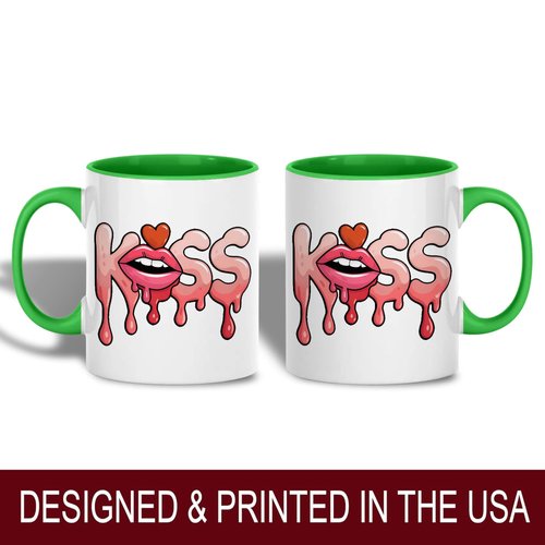Kiss Lips Dripping Design Ceramic Mug, 11oz Coffee Cup with Romantic Valentine’s Day Theme, Fun Gift for Couples, Reusable Eco-Friendly Tea Mug for Hot Beverages, Unique Anniversary, Wedding-Love Gift