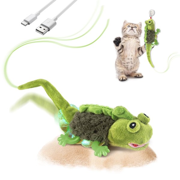 Migipaws Cat Toys, Touch Activated Flapping Chirping Lizard Kitten Toy with Catnip for Indoor Cats Kicker, Rechargeable （Green）