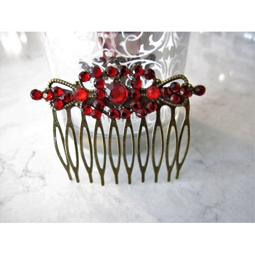 Generic Antique bronze garnet red crystal hair comb barrette clip bridal clip bridal, 10