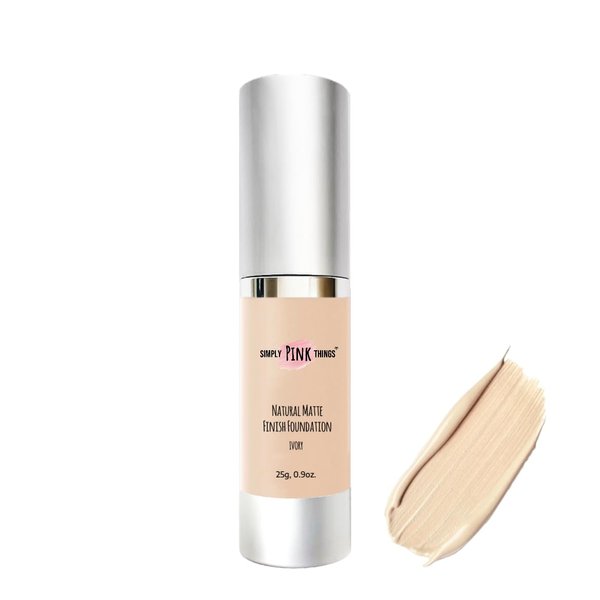 SIMPLY PINK THINGS Natural Matte Finish Foundation (IVORY) (25g, 0.9oz.) Paraben Free, Talc Free, Vegan, Natural & Organic Ingredients