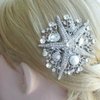 Sindary Wedding Headpiece 3.15" Pearl Rhinestone Crystal Bridal Starfish Hair Comb HZ6412 (Silver-Tone Clear)