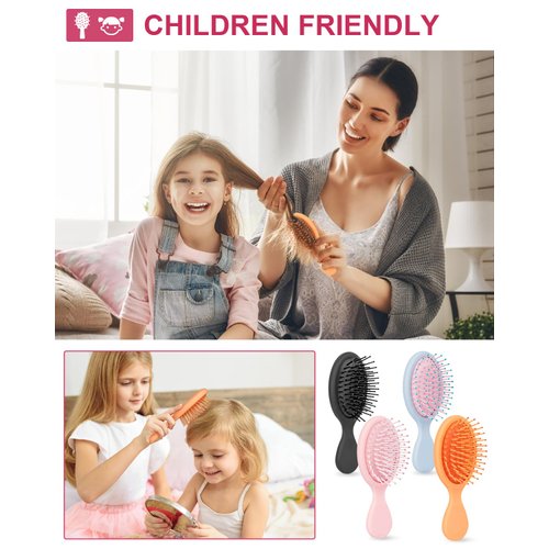 Mini Wet Hair Brush, 4 Pcs Travel Detangling Brush for Most Hair Types, Hair Brush Without Tears or Breakage (Multicolor)