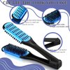 CHENGU Hair Straightening Comb, 2 Pcs Boar Bristles Clamp Double Sided Brush & V Shaped Styling Hair Comb, for Straightening Knotty Unkempt Hair (Blue, Black)