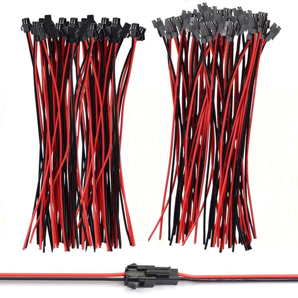 VONVOFF 2pin JST SM Connector,Micro Male and Female Connector Adapter Plug,Red Black Terminal Connector Cable with 15CM 20AWG Wire for LED Light Strip (30 Pairs)