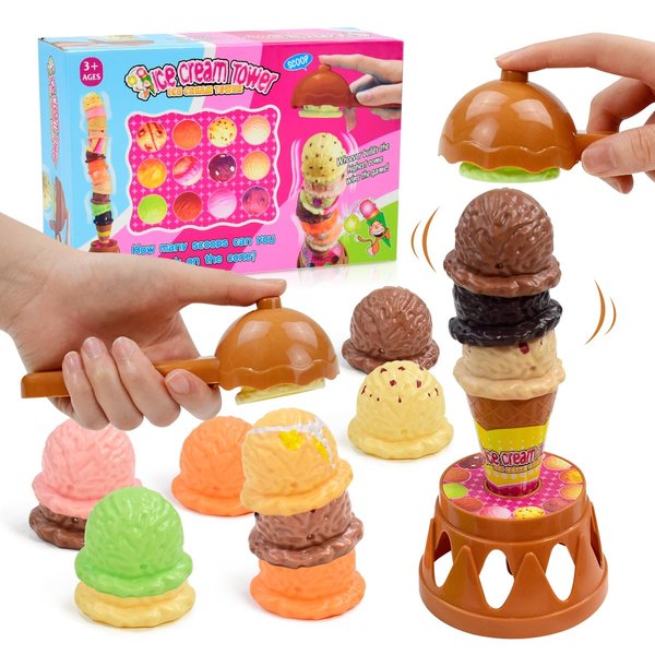 Ice Cream Toys, 20 Pieces Ice Cream Play Set with Two Scoops for Toddlers 3-5, Pretend Play Toys, Preschool Learning Activities, Montessori Toys for Kids 3+ Year Old