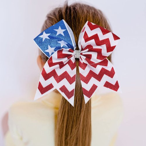 4th of July Hair Ties Patriotic Day Hair Bows with Elastic Ponytail Holder American Flag Hair Band Headwear Grosgrain Independence Day Hair Decorations Hair Supplies Hair Accessories for Women Kid1PCS