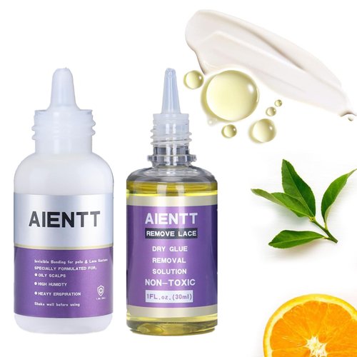 Wig Glue for Front Lace Wig and Lace Glue Remover Set Invisible Waterproof Hair Replacement Bonding Glue + Solvent + Glue Application Brush+Cosmetic Cotton (Wig Glue-38ml &Remover-30ml)