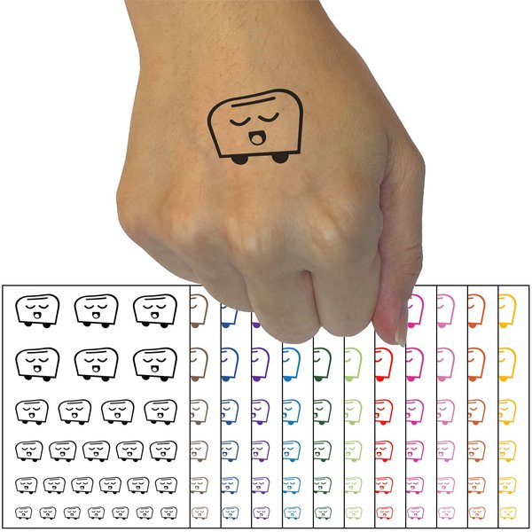 Cute Kawaii Toaster Temporary Tattoo Water Resistant Fake Body Art Set Collection - Brown (One Sheet)