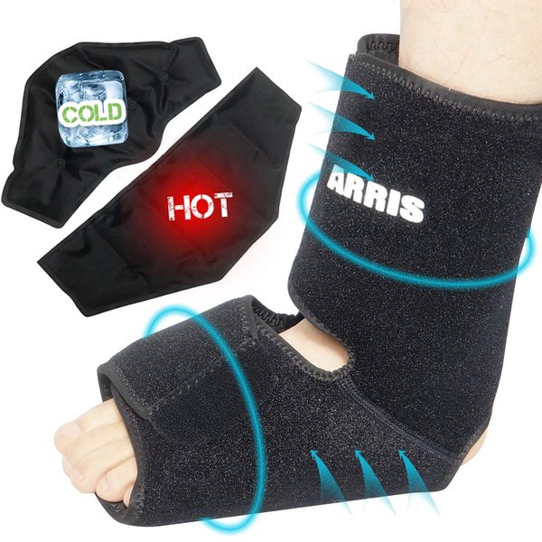 ARRIS Ice Pack Wrap for Ankle, Soft Foot Brace with Reusable Flexible Gel Pack for Heel injuries, Bursitis, Pain Relief, Plantar Fasciitis, Achilles Tendonitis and Ankle Sprain, Swelling