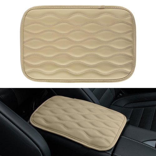 Amiss Auto Center Console Pad, Universal Waterproof Car Armrest Seat Box Cover, Car Interior Accessories, Leather Auto Armrest Cover Protector for Most Vehicle, SUV, Truck, Car (Beige)