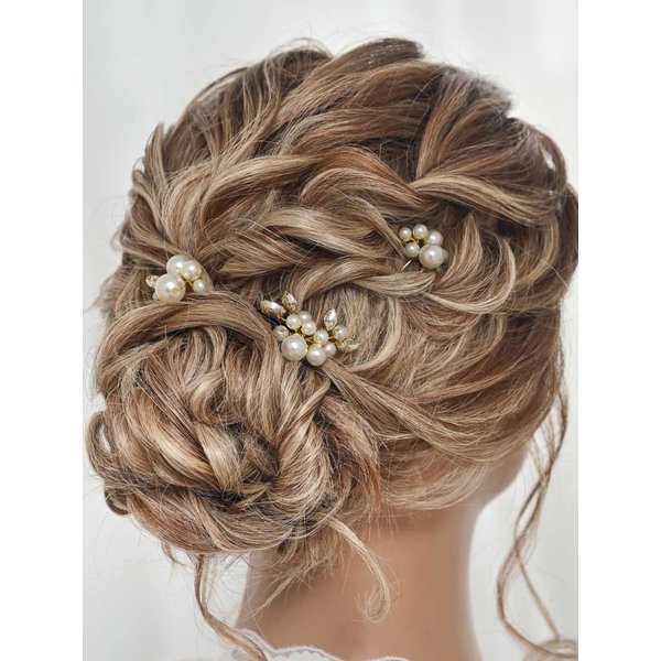 Heread Pearl Bride Wedding Hair Pins Crystal Bridal Headpiece Hair Accessories for Women and Girls （Pack of 3） (Silver)