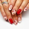 Strawberry Press on Nails Short French Tips Fake Nails with Glossy Red Stick on Nails Youth Designs Cute False Nails Beautiful Almond Acrylic Nails Full Cover Artificial Nails Glue on Nails for Girls