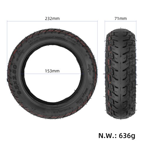ZAITUO 9.5 x 2.50 9.5" Rubber Explosion-proof Tubeless Tire + Straight nozzle Replacement for NIU Kick Scooter KQi3 Pro/Max/Sport Electric Scooter Vacuum Tyre Wheel Parts (1)
