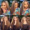 VIVIBABI 18Inch Ombre Highlight Lace Front Human Hair Wigs Brazilian Water Wave 13x4 Lace Front Curly Human Hair Wig Pre Plucked with Baby Hair Curly wig for Women 150% Density 4/27 Honey Blonde Color