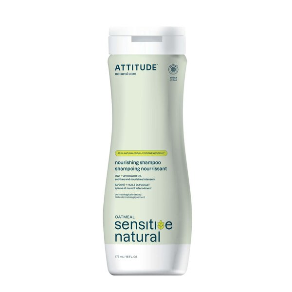 ATTITUDE Nourishing Hair Shampoo for Sensitive Dry Scalp, EWG Verified, Soothing Oat, Dry and Damaged Hair, Naturally Derived Ingredients, Vegan and Plant-Based, 16 Fl Oz