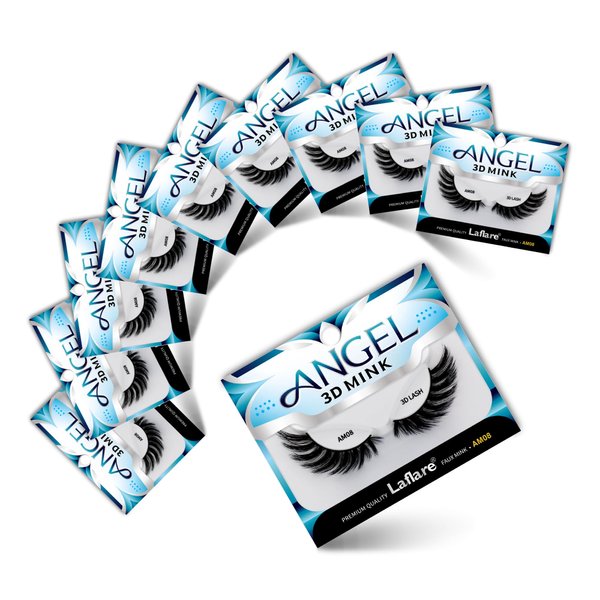 Laflare Laflare® 3D MINK ANGEL Eyelashes,10 Single Packs Luxury Synthetic False Eyelashes,16mm Dramatic Look Maximum Volume. Flare shape, Reusable Faux Lashes (AM08X10P, 10, Count)