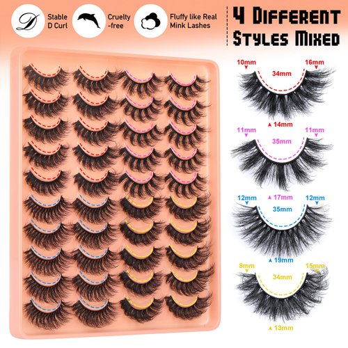 Lashes Mink Fluffy False Eyelashes Wispy Lashes Pack 4 Styles Mixed Faux Mink Eyelashes Volume Strip Fake Eye Lashes 20 Pairs by Yawamica