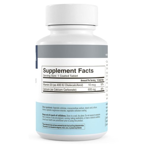 FREEDA Calcium 600 mg with Vitamin D3 400 IU – Essential Bone Support Supplement – Kosher, Gluten-Free, Easy-to-Swallow Coated Tablets for Women & Men (100 Ct)