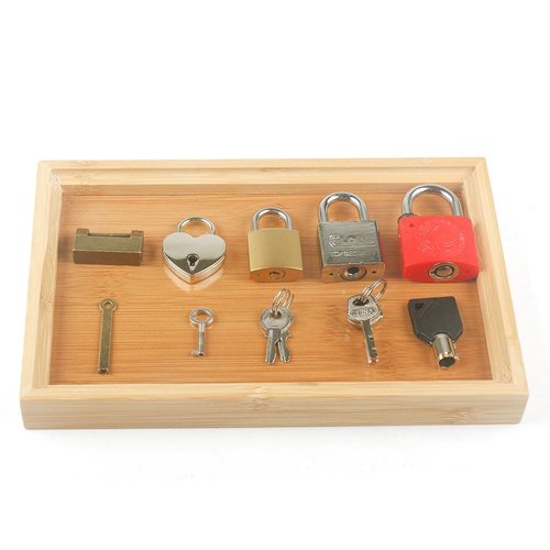 MEROCO Lock and Key with Wood Tray Set Fine Motor Skill Sorting Learning Toys Travel Games for Toddlers 3-5 Years