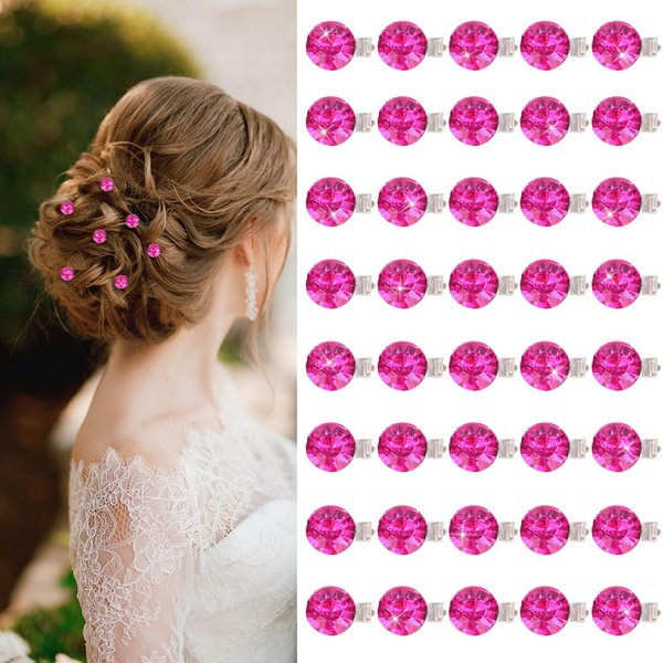 YISSION 40Pcs Mini Rhinestone Hair Clips Sparkly Crystal Hair Pins Small Decorative Hair Clips Wedding Hair Barrettes Hot Pink Hair Clips Bridal Hair Accessories for Girls Women
