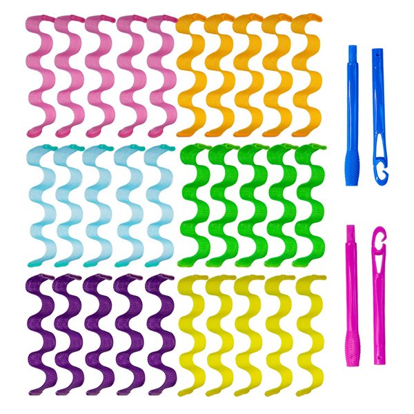 Essenergi 30pcs Heatless Hair Curlers Rollers Wave Curls Styling Kit with 2 Sets Styling Hooks,No Heat Spiral Curlers for Short and Medium Hair(12 Inch/ 30 cm)