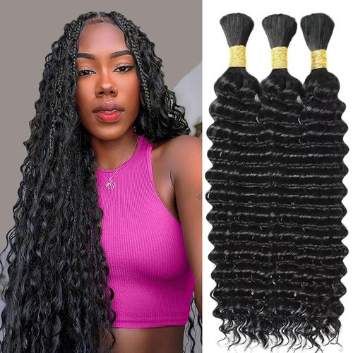 Human Braiding Hair 150g 22 Inch Boho Braids Human Hair Deep Wave Bulk Human Hair for Braiding 3 Bundles No Weft Curly Braiding Hair for Boho Braids Human Hair Extensions Bulk Human Hair Braiding Hair
