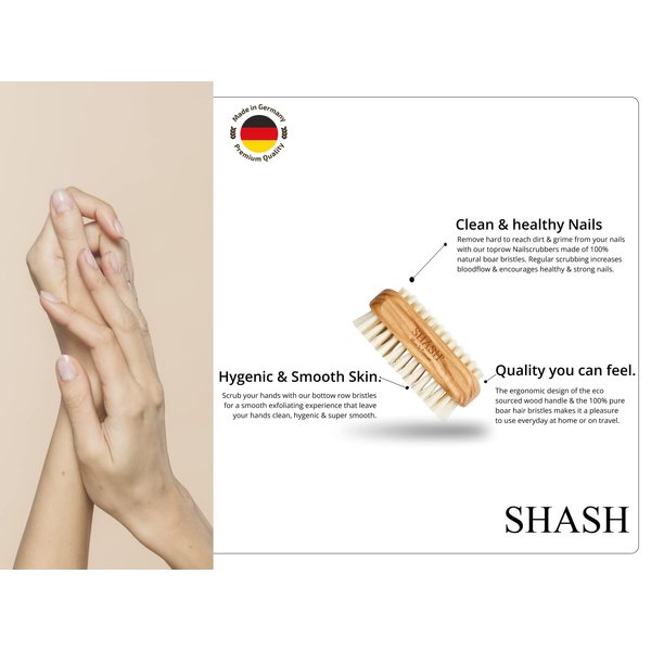 Since 1869 Hand Made in Germany - Natural 100% Natural Boar Bristle Nail Brush - Gently Removes Dirt and Grime for Clean Hands - Exfoliates Skin for Soft, Smooth Texture, Wood (Olive)