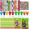110 Pcs Mario Party Favors, Mario Birthday Decorations, Super Inspired Mario Birthday Party Supplies, Included Slap Bracelets, Plastic Mario Bags, Mario Stickers, Kids Stamps for Goodie Bag Stuffers