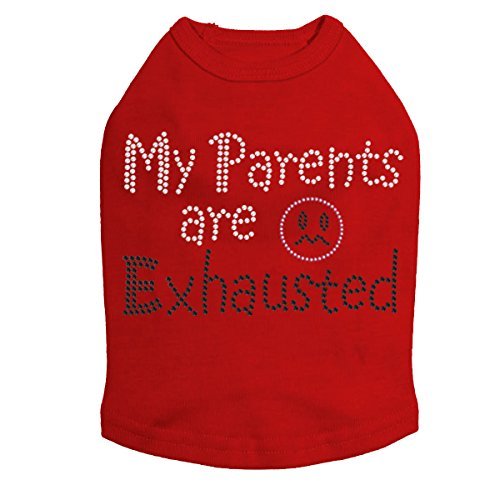 My Parents are Exhausted Dog Shirt M RED