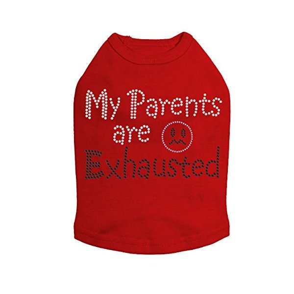My Parents are Exhausted Dog Shirt M RED