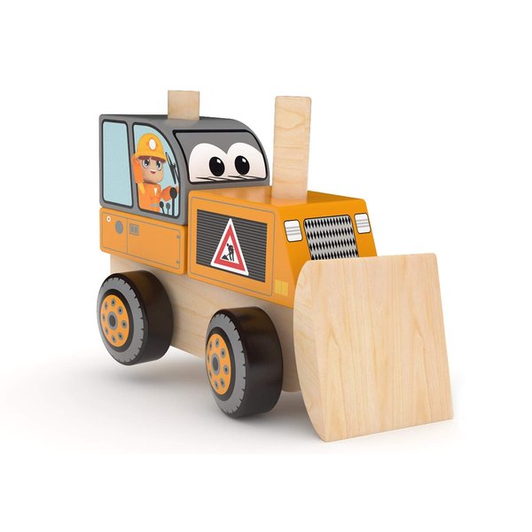 J'adore Bulldozer Wooden Stacking Toy Orange