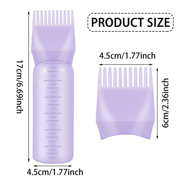ONLYFU 4 Pcs Root Comb Applicator Bottle, 6 Oz Hair Dye Applicator Bottle with Comb and Scale Plastic Hair Oil Applicator Bottle for Hair Dye and Hair Care Purple