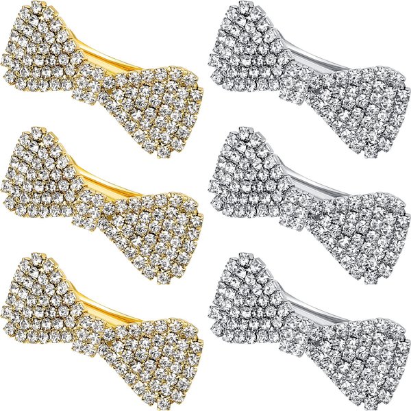 6 Pieces Crystal Rhinestone Hair Clips for Women Clear Hair Bows Barrettes Mini Rhinestone Alligator Hair Clips Wedding Hair Jewelry Bridal Hair Accessories for Women Girls Christmas Birthday Present