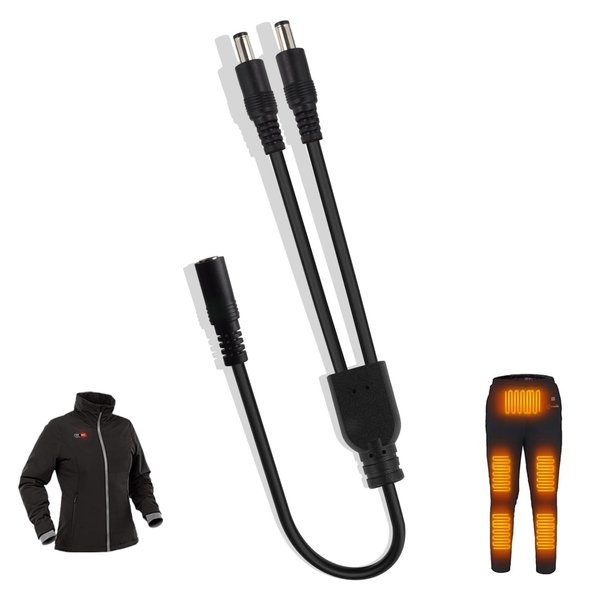 Smarkey Motorcycle Heated Jacket Adapter Cable, Snowmobiles Heated Gear Battery Connector Cable Compatible with Heated Apparel, Heated Garments, Heated Vest (DC 1 Female to 2 Male)
