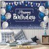 Happy Birthday Decorations Backdrop, Glitter Birthday Backdrop Sign, Happy Birthday Banner, Birthday Party Supplies Photo Background for Children Men Women, 72.8 x 43.3 Inch (Silver and Navy Blue)