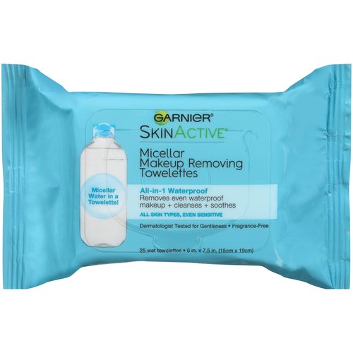 Garnier Micellar Facial Cleanser & Makeup Remover Wipes for Waterproof Makeup 25 Count (Pack of 6) (Packaging May Vary)
